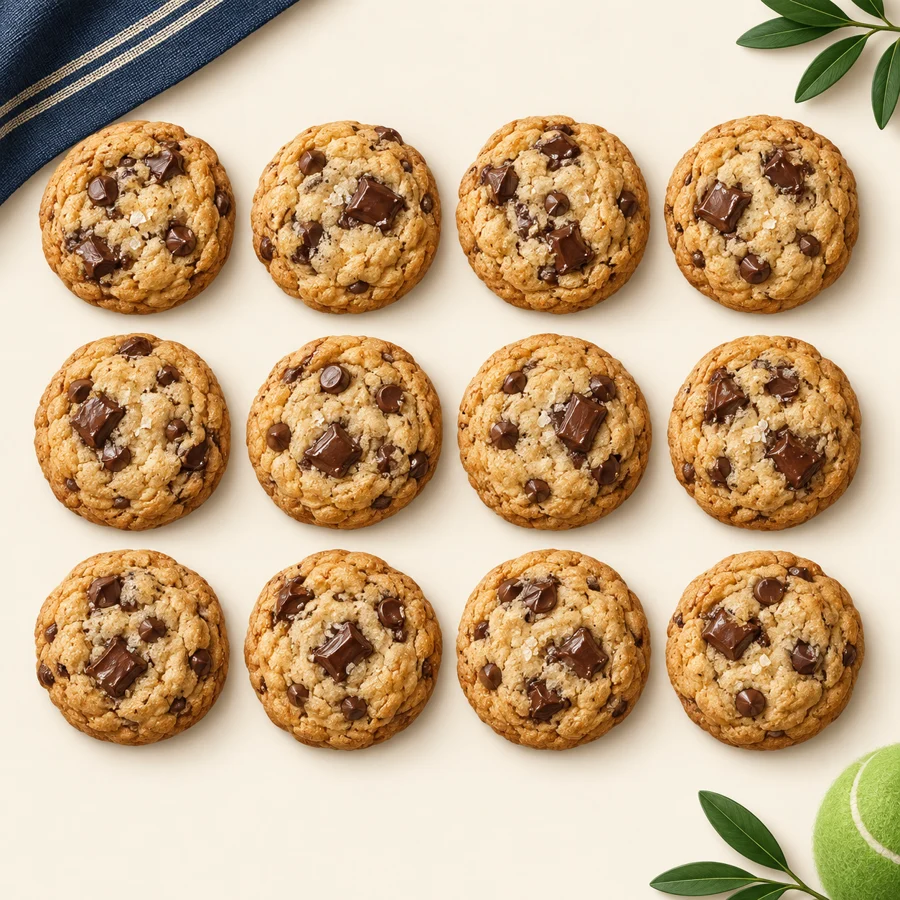 Illustration of 12 chocolate chip cookies